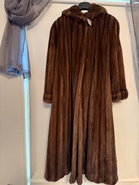 Neiman Marcus Sorbara Natural Lunaraine Mink Fur Coat Full Hood 51" Vintage Lux